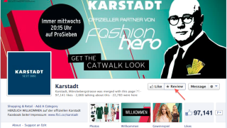 Facebook Page Karstadt mit neuem Rezensieren-Button
